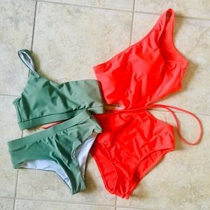 Red and Olive Green Swimsuit Bundle.